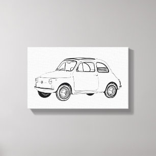 Zwart-wit Fiat 500 Tekening Topolino Canvas Afdruk