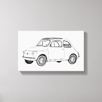 Zwart-wit Fiat 500 Topolino Tekening Canvas Afdruk