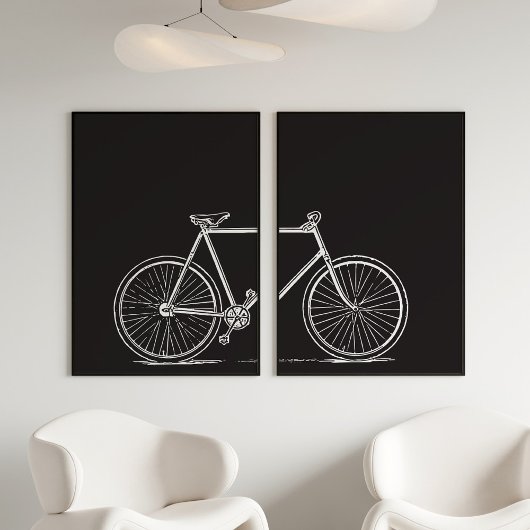 Zwart-wit Fietslijn Kunst Modern Twee Muurkunst Sets