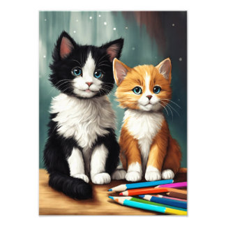 Zwart-wit figuren katten foto afdruk