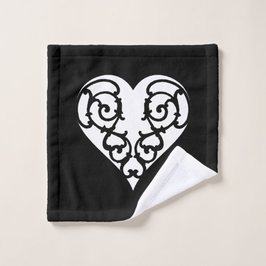 Zwart-wit Filigree Heart Bad Handdoek (Wasdoekje)