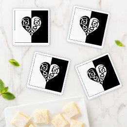 Zwart-wit Filigree Heart Onderzetter Set