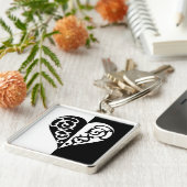 Zwart-wit Filigree Heart Sleutelhanger (Zijkant)