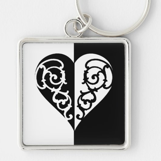 Zwart-wit Filigree Heart Sleutelhanger (Voorkant)
