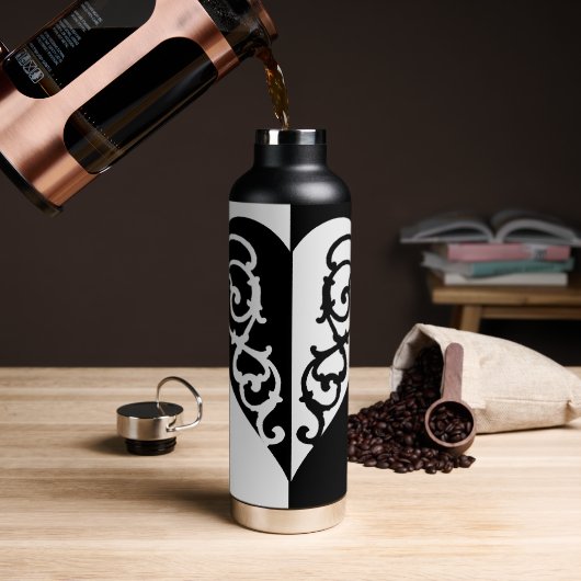 Zwart-wit Filigree Heart Waterfles (Koffie)