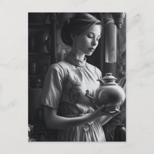 Zwart-wit Film Noir Vrouw Keuken Thee Briefkaart