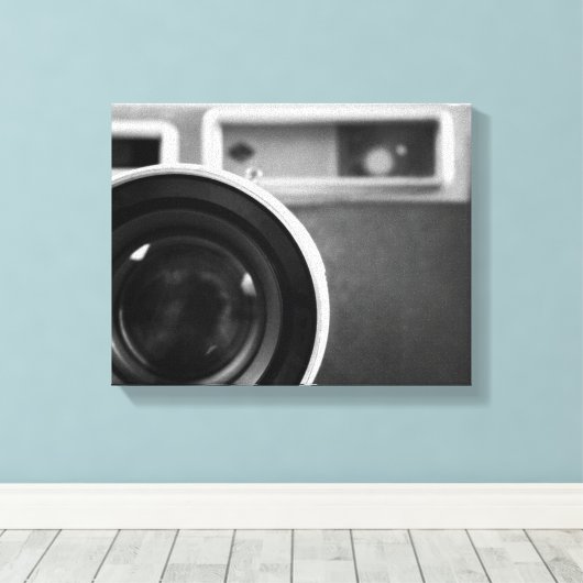 Zwart-wit filmcamera offset 11x14 canvas afdruk (Insitu (Houten vloer))