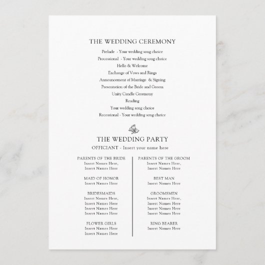 Zwart wit fleur de lis bruiloft bedankt programma (Achterkant)