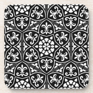 Zwart&wit fleur de lis verticaal bloemmotief bier onderzetter