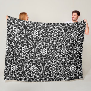 Zwart&wit fleur de lis verticaal bloemmotief fleece deken