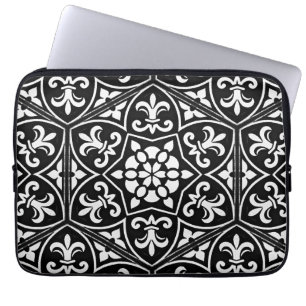 Zwart&wit fleur de lis verticaal bloemmotief laptop sleeve