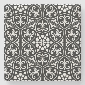 Zwart&wit fleur de lis verticaal bloemmotief stenen onderzetter