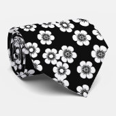 Zwart-wit floraalafdrukpatroon stropdas (Opgerold)