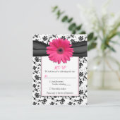 Zwart-wit Floral Damask Wedding Reply Kaart (Staand voorkant)