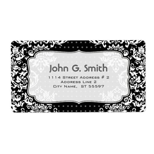 Zwart & Wit  Floral Design-Lable Sjabloon Etiket (Voorkant)