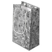 Zwart-wit Floral Druk 3 Gift Bag af Klein Cadeauzakje (Achterkant Gekanteld)