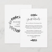 Zwart-wit Floral Garland bruiloft details Informatiekaartje (Voorkant / Achterkant)