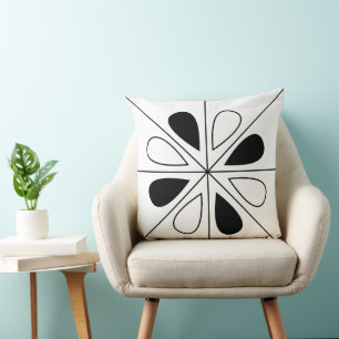 Zwart-wit Floral Geometric Pattern Kussen