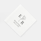 Zwart-wit Floral Monogram Bruiloft Servet (Hoek)