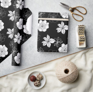 Zwart-wit Floral Patroon Cadeaupapier