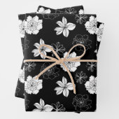 Zwart-wit Floral Patroon Inpakpapier Vel (In situ)