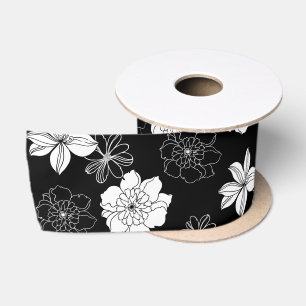 Zwart-wit Floral Patroon Lint