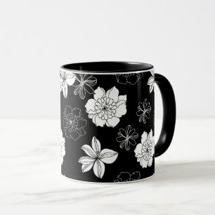 Zwart-wit Floral Patroon Mok