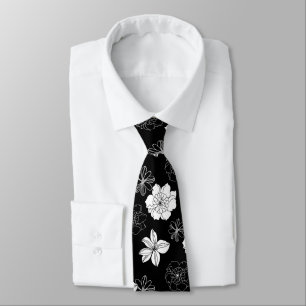 Zwart-wit Floral Patroon Stropdas