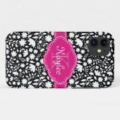 Zwart-wit Floral Pattern Roze Monogram Case-Mate iPhone Case (Achterkant (horizontaal))