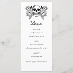 Zwart-wit Floral schedel tattoo menu