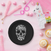 Zwart wit Floral Skull Halloween Paper Bord (Feest)