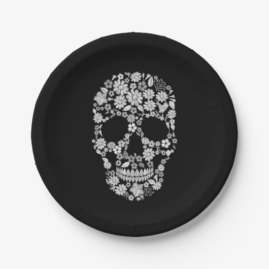 Zwart wit Floral Skull Halloween Paper Bord (Voorkant)