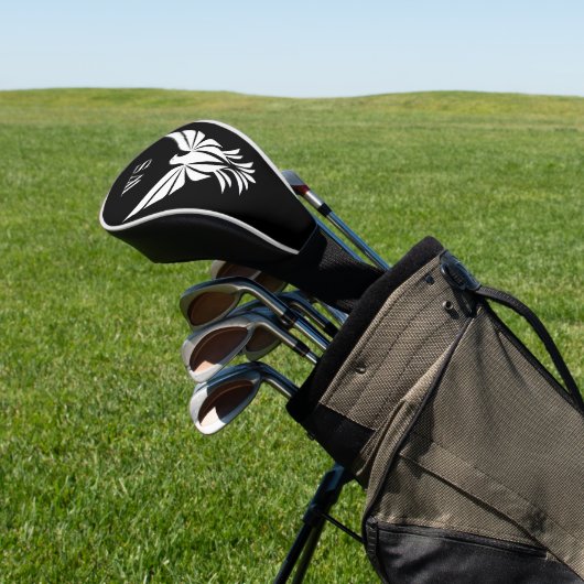Zwart-wit Flying Bald Eagle Monogram Initiaal Golfheadcover (Insitu)