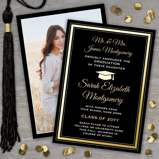 Zwart, Wit & Folie Foto Afstuderen Aankondiging