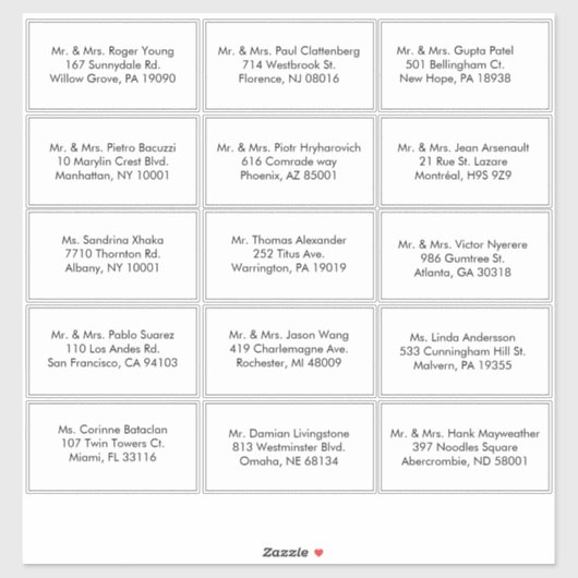 Zwart-wit Formeel gastadreslabel Sticker (Vel)