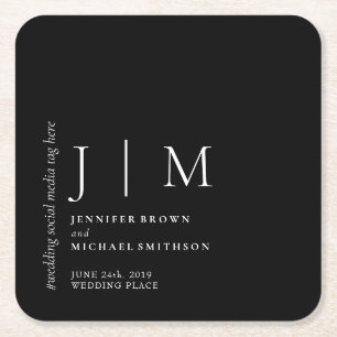 Zwart-wit Formele Eenvoudige Elegante Bruiloft Vierkante Kartonnen Onderzetter