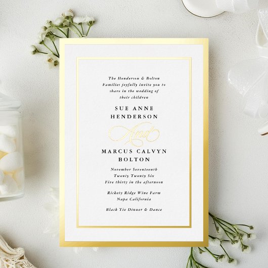 Zwart-wit Formele Moderne Kalligrafie Bruiloft Folie Uitnodiging