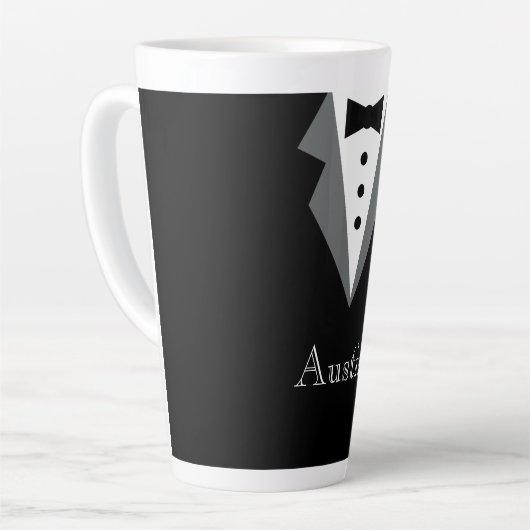 Zwart Wit Formele Tuxedo Gepersonaliseerd Latte Mok (Linkerhoek)