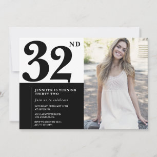 Zwart-wit foto 32e verjaardagsuitnodigingen kaart