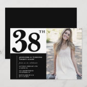 Zwart Wit Foto 38ste Verjaardag Uitnodigingen (Voorkant / Achterkant)
