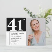 Zwart-wit foto 41e verjaardag Uitnodigingen (Staand voorkant)