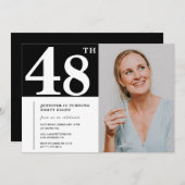 Zwart-wit foto 48e verjaardag Uitnodigingen (Voorkant / Achterkant)