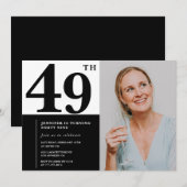 Zwart-wit foto 49e verjaardagsuitnodigingen kaart (Voorkant / Achterkant)
