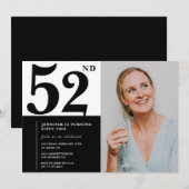 Zwart Wit Foto 52e Verjaardag Uitnodigingen (Voorkant / Achterkant)