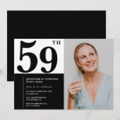 Zwart Wit Foto 59ste Verjaardag Uitnodigingen (Voorkant / Achterkant)