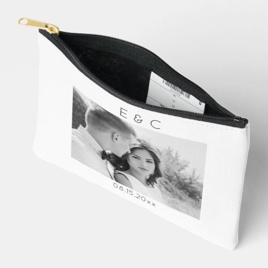 Zwart-wit foto bruiloft accessoire pouch etui (Open)