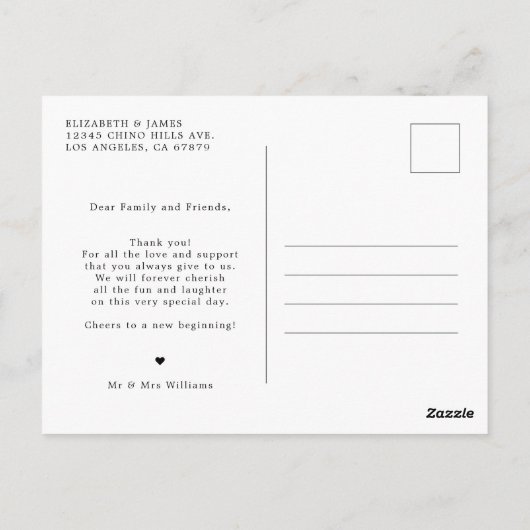 Zwart-wit foto bruiloft Dank u Briefkaart (Achterkant)