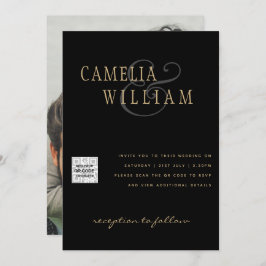 Zwart wit FOTO-bruiloft nodigt QR-CODE uit Opslagd Kaart