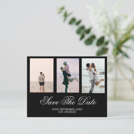 Zwart Wit Foto Bruiloft Save The Date Feestdagenkaart (Staand voorkant)