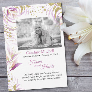 Zwart-wit foto Delicate roze en gouden blad Bedankkaart